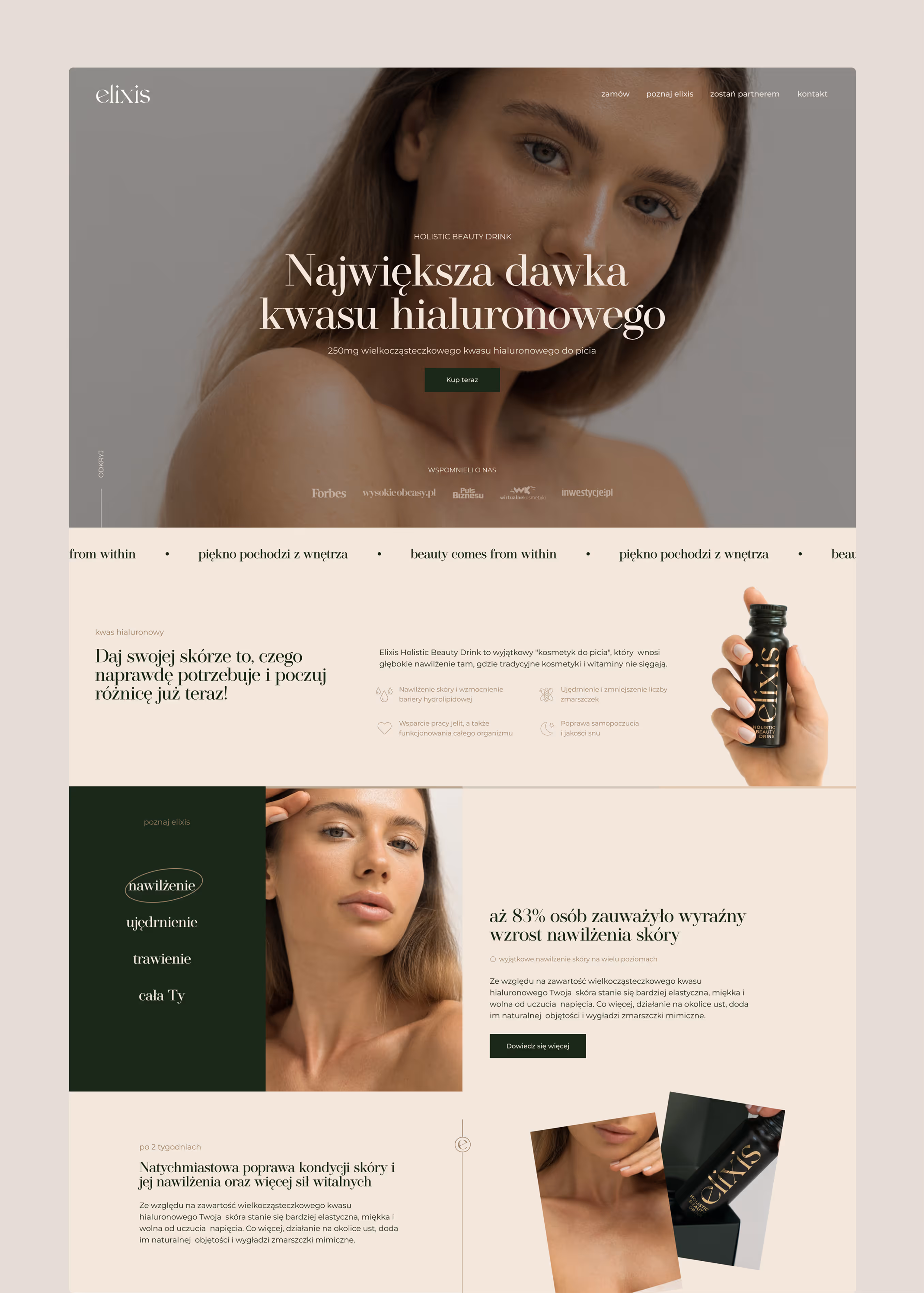 Projekt strony internetowej dla marki z branży beauty drinków